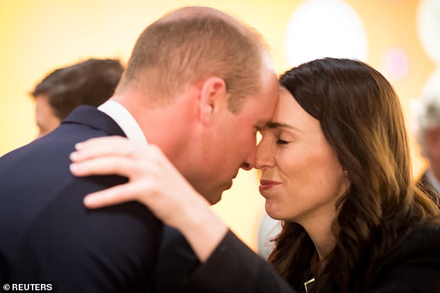 Prince William (pictured receiving a hongi greeting from Jacinda Ardern in 2019) thanked Jacinda Ardern for her support after announcing he was stepping down.