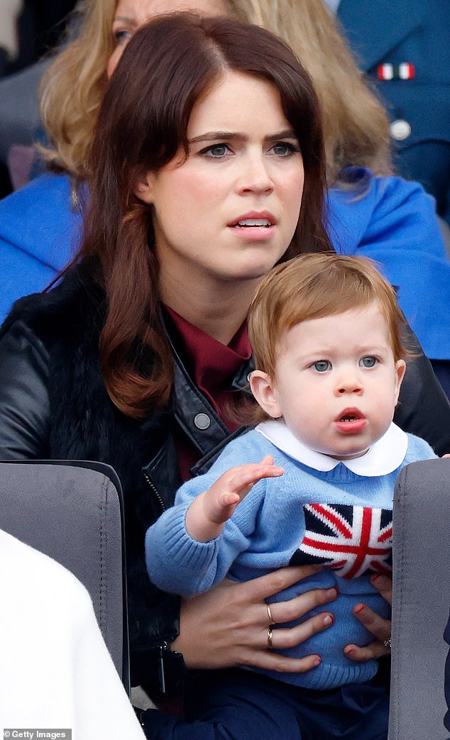 Princess Eugenie said her one-year-old son August is the focus of her climate change activism (pictured with her son at Queen Elizabeth's Platinum Jubilee in June 2022)