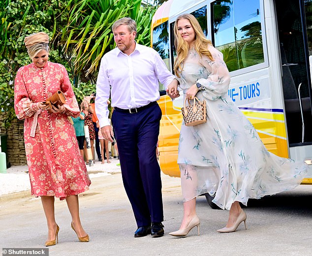 Queen Máxima and King Willem-Alexander of the Netherlands have joined their eldest daughter, Princess Catharina-Amalia, on their visit to the Dutch Caribbean islands.