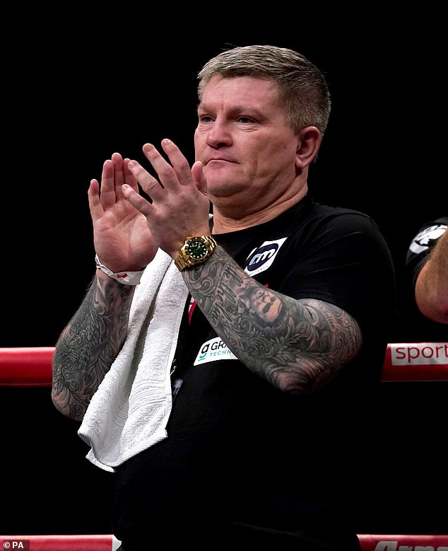 Health issues: Ricky Hatton showed off his badly stitched hand after having a 'serious operation' as a result of having Dupuytren's disease (pictured in February)