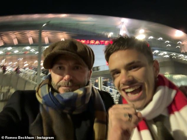 Gloating: Romeo Beckham took the opportunity to poke fun at his famous father David after Arsenal beat Manchester United on Sunday