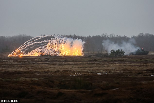 A view shows a Puma infantry fighting vehicle during firing practice, at armoured infantry training area Altengrabow, Germany, today