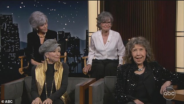 Sports comedy: Sally Field showed off her quick wit while promoting 80 For Brady with co-stars Jane Fonda, Lily Tomlin and Rita Moreno on Thursday on Jimmy Kimmel Live