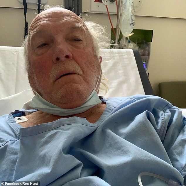 Hunt (in a photo taken while in the hospital in 2022) was rushed to the hospital after calling police from his car on January 17.