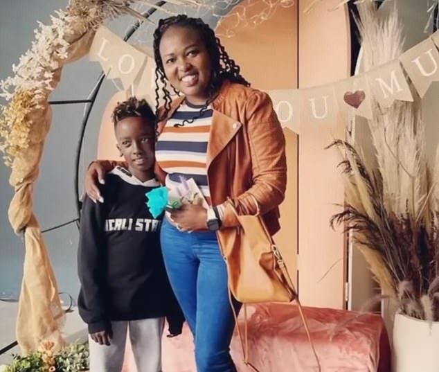 Winnie de Silva, 33, moved to Australia from Kenya and her 9-year-old son Leon (pictured together) joined her just over a year ago.  They are among the three survivors of the crashed helicopter and both are in the hospital.