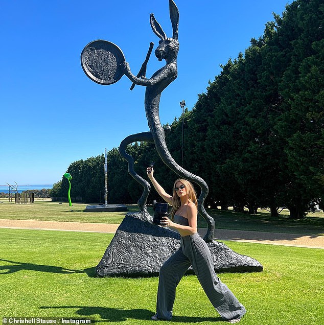 Strike a pose: Chrishell Stause struck fun poses with art at a sculpture garden and winery on Monday