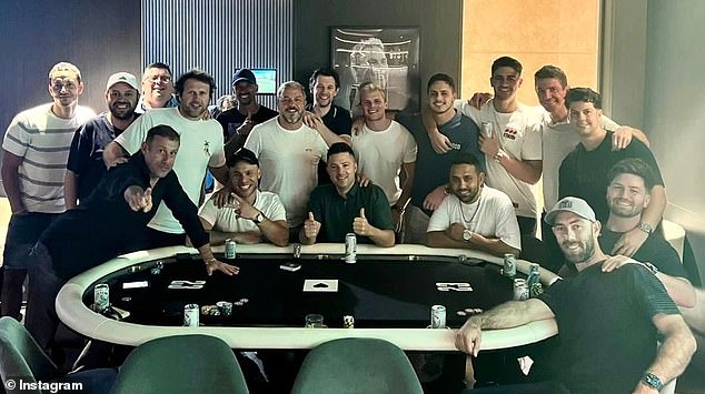 Shane Warne's friends and family gathered in Melbourne last week for a night of poker in honor of the late Spin King and his favorite card game.  Pictured: Shane's son Jackson (top row, fifth from right) with friends