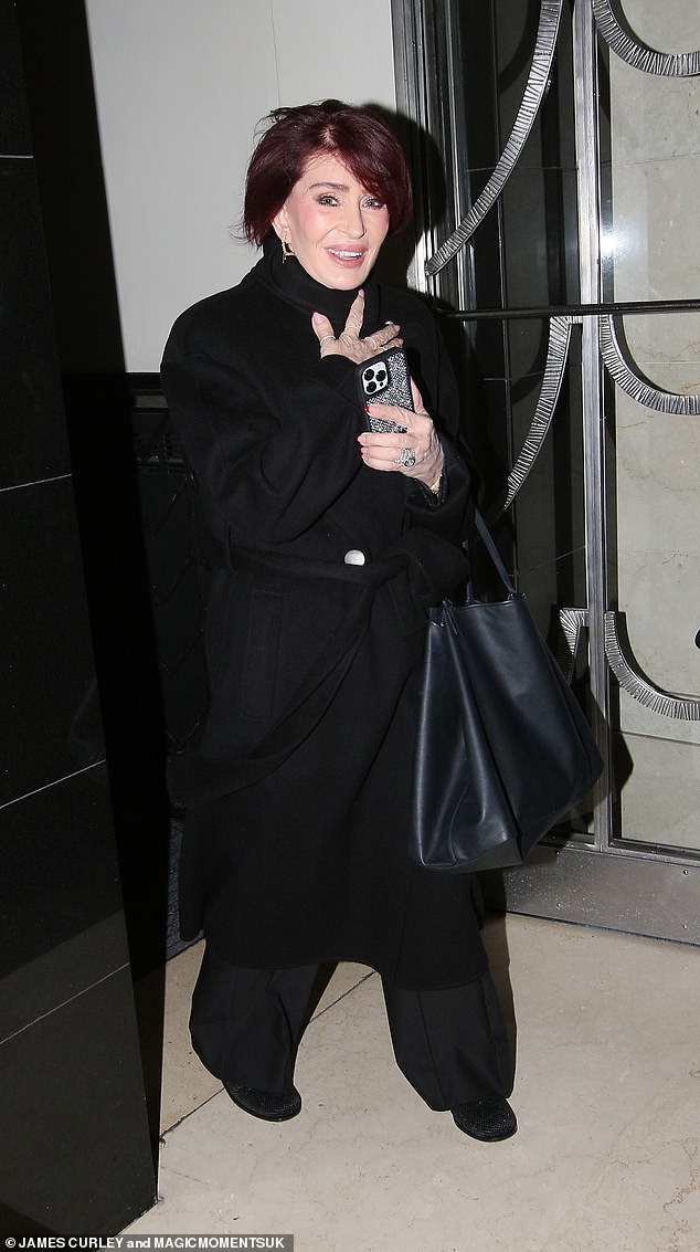 Happy and healthy: Sharon Osbourne looked back on her health issue last month as she left her London hotel on Wednesday night