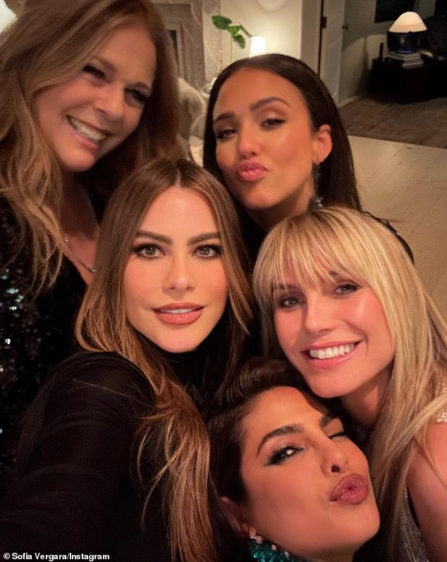 Epic montage: Sofia Vergara, 50, joined forces with her celebrity friends over the weekend at the 25th anniversary of beauty brand Anastasia Beverly Hills.  She was surrounded by A-list ladies Priyanka Chopra, 40, Heidi Klum, 49, Jessica Alba, 41, and Rita Wilson, 66.