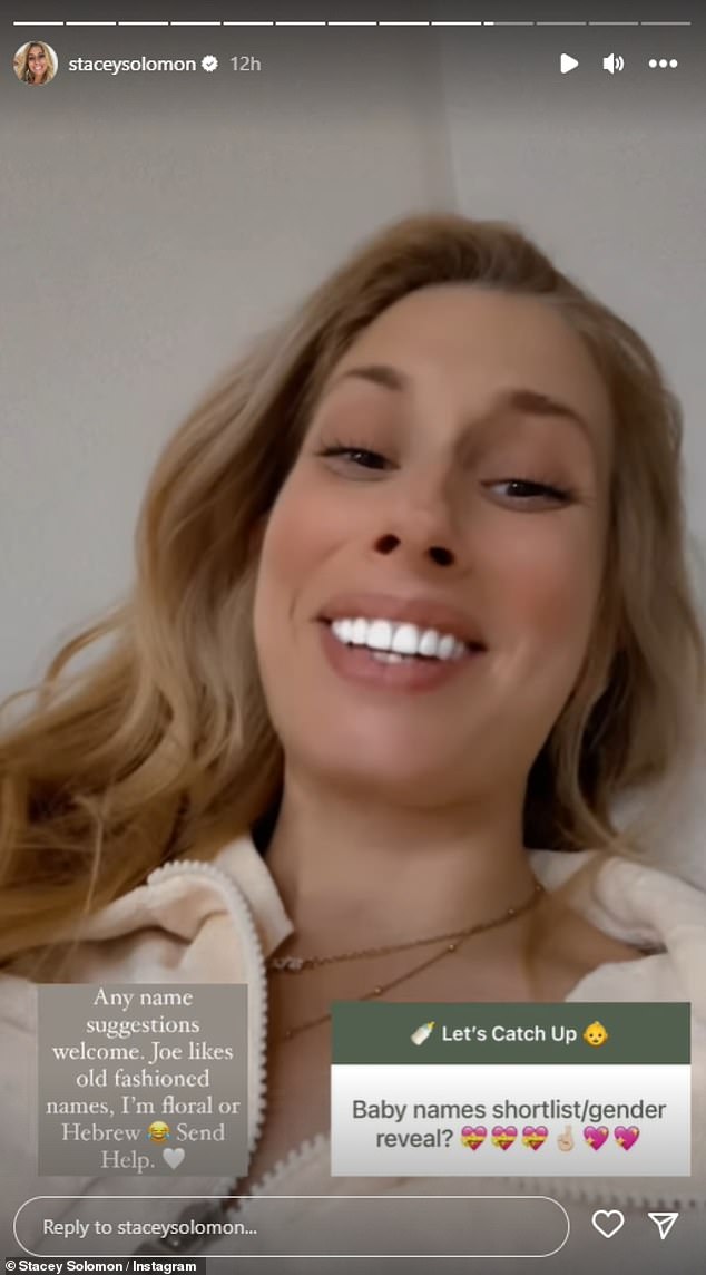 Pregnancy: Stacey Solomon seemed to drop a subtle hint about the gender of her unborn baby during an Instagram Q&A with fans on Sunday