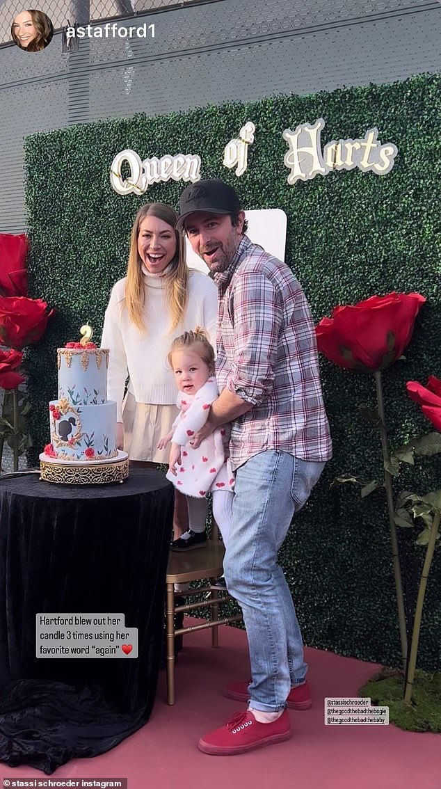 Birthday bash: Stassi Schroeder and her husband Beau Clark celebrated their adorable daughter Hartford's second birthday on Saturday with an epic outdoor bash  The parents threw a 'Queen of Harts' themed party at what appeared to be a tennis court in the Los Angeles area.