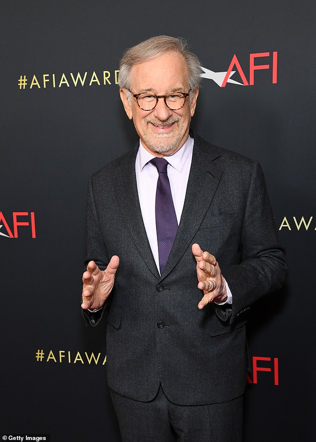 Stylish: Steven Spielberg wore a stylish outfit to the AFI Awards Luncheon in Los Angeles on Friday afternoon