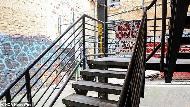 On Thursday, the boy, whose identity is withheld under state law, faced Adelaide Juvenile Court on charges of two counts of rape over the December 2022 incident (pictured, the stairwell where the alleged incident occurred violation)