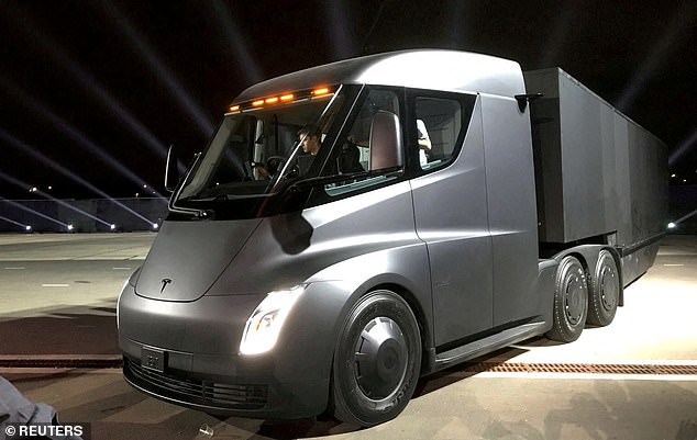 Expansion: Tesla will inject more than £2.9bn into its Nevada site to build two new factories, one to build its long-awaited electric semi-truck (pictured) and another for its 4680 battery