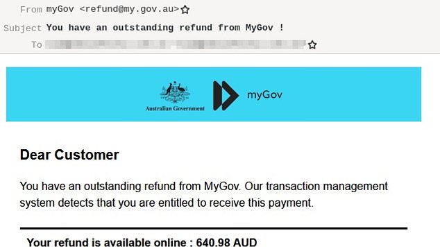 The email comes from a fake website, but asks readers to enter personal details to get a refund.  Image: MailGuard