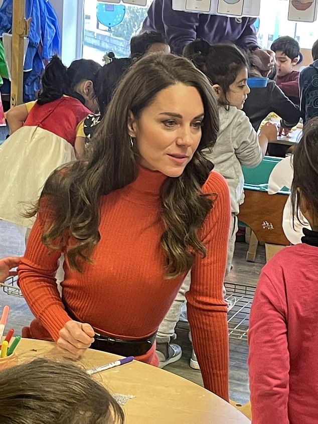 The Princess of Wales, 41, donned a £1,600 blouse and skirt combination by Gabriela Hearst when she arrived at Foxcubs nursery in Luton today as part of her early years development work.