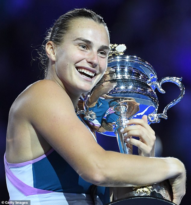 Aryna Sabalenka cried tears of relief and joy after clinching her elusive maiden Grand Slam title over Wimbledon champion Elena Rybakina, but one small detail has been left out of her Australian Open trophy.