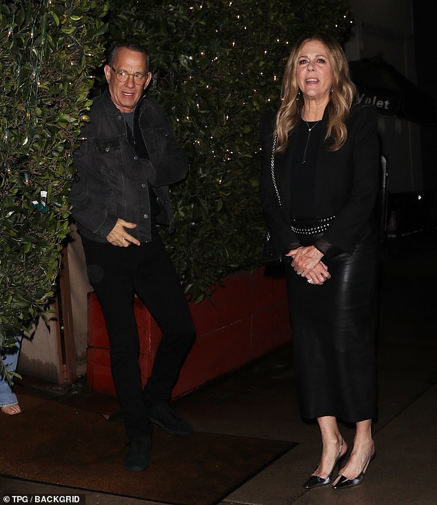 Out and about: Tom Hanks and his loving wife Rita Wilson dined with friends at the upscale Giorgio Baldi restaurant in Santa Monica on Sunday night.