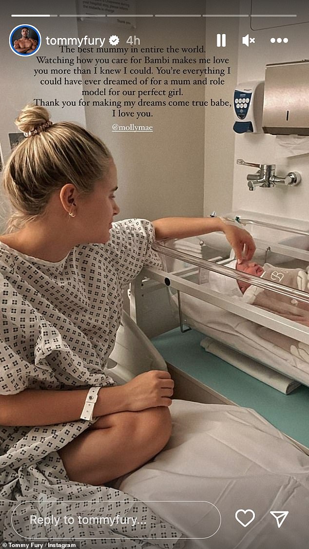 Touching: Tommy Fury has shared a heartfelt tribute to his girlfriend Molly-Mae Hague after giving birth to their daughter Bambi