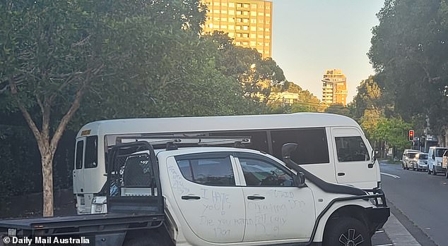 The white Toyota Hilux was parked on Philip Street in the Sydney city center suburb of Waterloo (pictured)