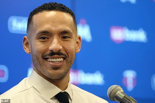 Carlos Correa of ​​the Minnesota Twins speaks to the media during a baseball news conference at Target Field on Wednesday