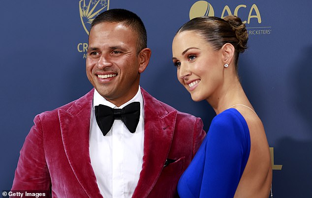 Usman Khawaja showed off his romantic side after thanking his wife Rachel for her 'unconditional love' during an emotional speech at the Australian Cricket Awards night on Monday.