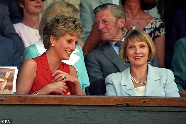 Julia Samuel was one of Princess Diana's closest friends, a faithful confidant who offered support and advice during her darkest days.  Pictured: Diana, Princess of Wales, with Mrs. Julia Samuel in the royal box on Wimbledon's Center Court, 1994