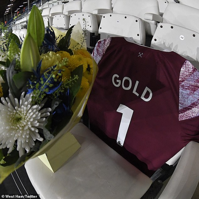 A West Ham shirt bearing David Gold's name and number 1 was attached to his seat at Elland Road.