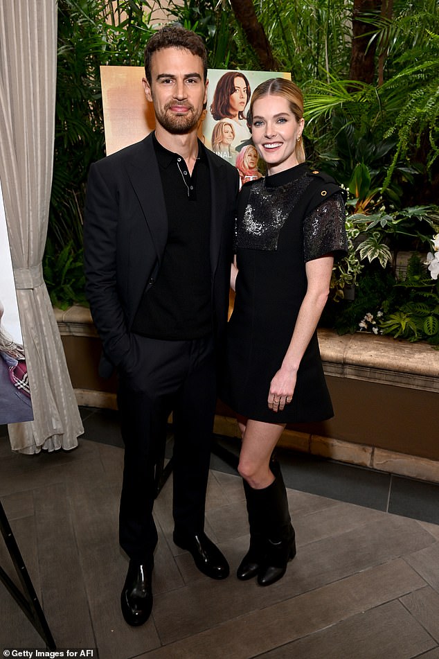 Chic: White Lotus Theo James and Meghann Fahy looked chic while attending the AFI Awards Luncheon in Los Angeles on Friday afternoon.