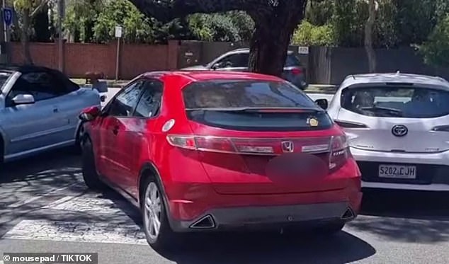 The driver of a Honda Civic crashes into a silver car while trying to park at a crosswalk in a Coles parking lot