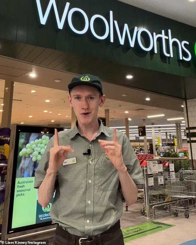 Woolworths worker Liam Kirley (pictured) has revealed the true purpose of a little-known trolley hook, but many people say they've been using it for an entirely different purpose.