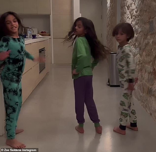 Cuties: Zoe Saldana has normally shown only the backs of her three children's faces on social media, but on Monday, the Avatar: Way Of The Water actress revealed the faces of her three children in a hilarious video clip.