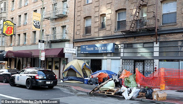 Homeless camps are pictured in San Francisco, one of the hardest-hit cities in the US