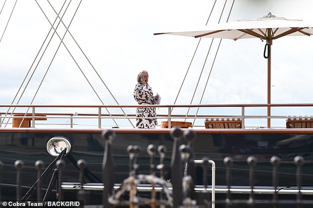 The Oscar winner was also spotted enjoying a seafood dinner on the 90m mega yacht, named Eos after the Greek goddess of the dawn