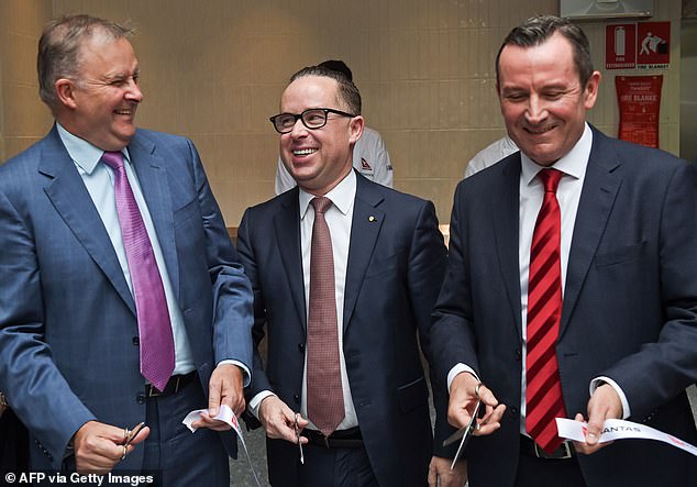 Mr Albanese, Mr Joyce and former WA Prime Minister Mark McGowan are pictured in March 2018