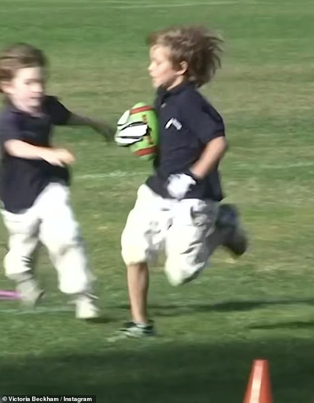 Adorable: Romeo, who currently plays for Brentford B, could be seen showing off his soccer skills as a kid