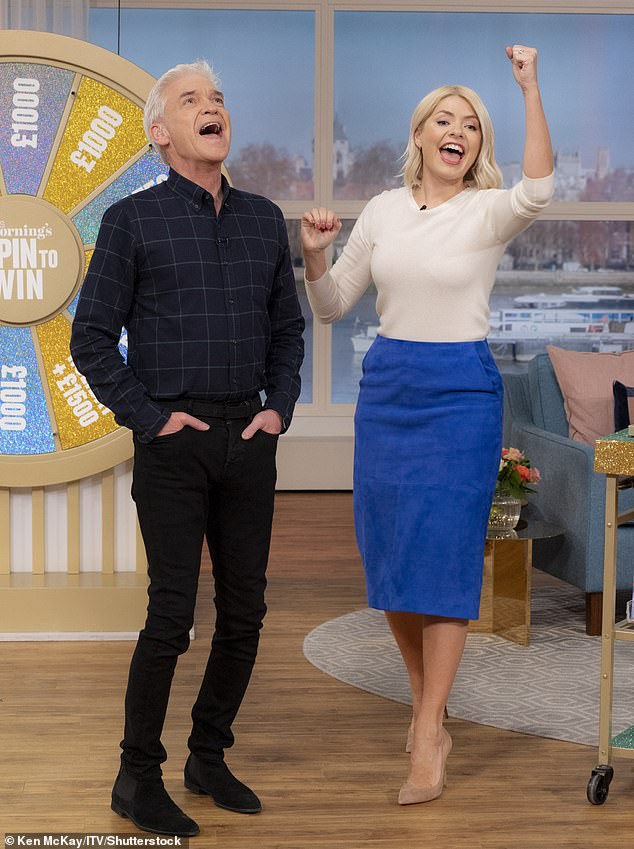 Gone: The blonde beauty's summer break came just months after her longtime co-host and best friend Phillip Schofield left the show in the wake of a scandalous fling with a 'much younger' colleague (pictured in February)