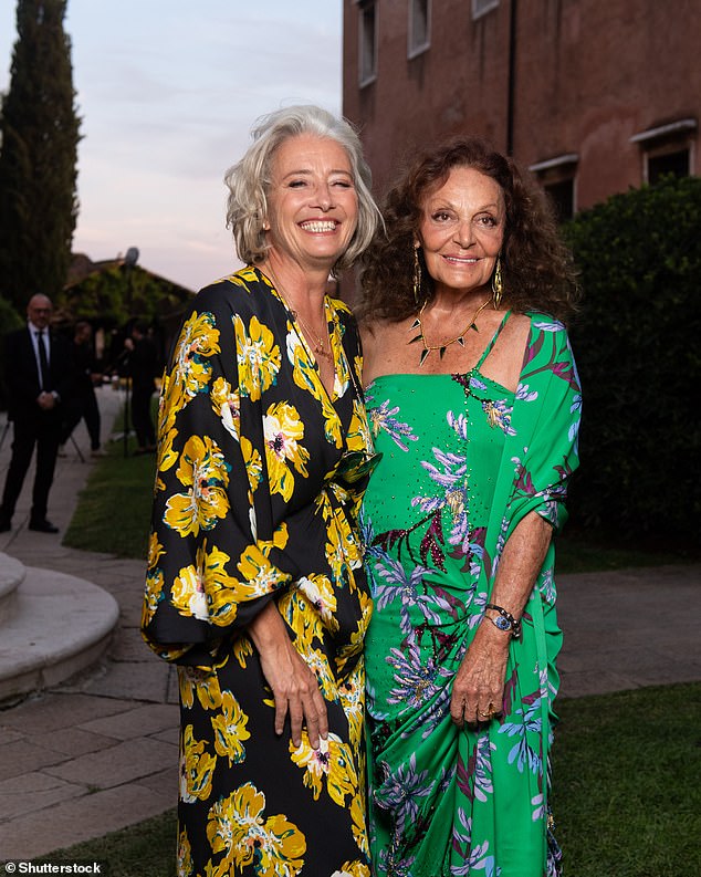 Gorgeous duo: She posed next to designer Diane von Furstenberg, who looked sensational in a green floral dress at the awards ceremony