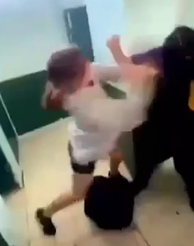 Footage from the incident shows one girl punching another girl on the back of the head before they got into a full-blown fight