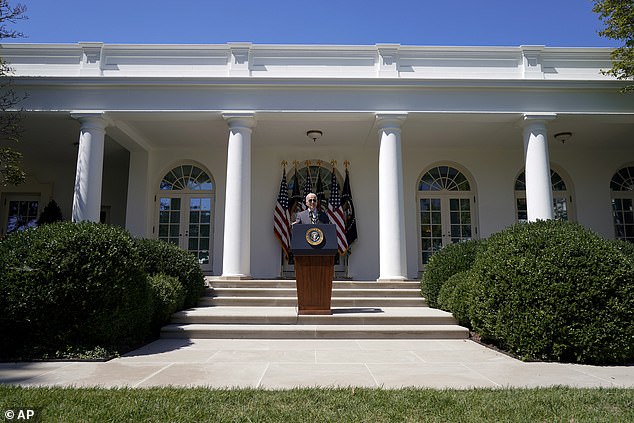 Biden delivered his remarks in the White House rose garden, where he wore Aviator sunglasses for protection from the September sun