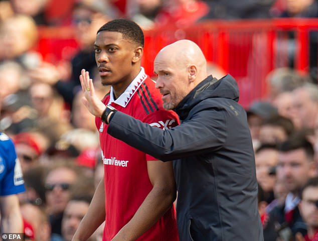 United boss Erik ten Hag (right) continues to praise Martial's (left) abilities, but inconsistent form and injury problems have held the French striker back in recent seasons.