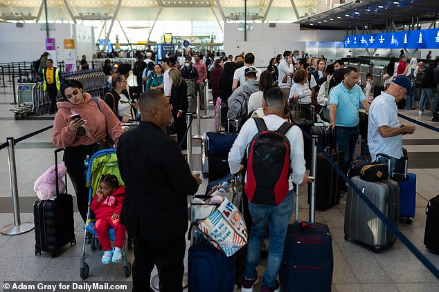 Last year, Labor Day weekend was marred by massive flight cancellations, with thousands of frustrated fliers waiting hours—or even days—for a new flight due to major flight delays.  (Pictured: People traveling through JFK Airport Terminal 4 for the Labor Day weekend)