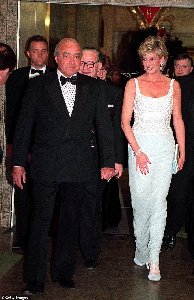 Mohammed Al-Fayed pictured next to Diana, Princess of Wales at a charity event at London's Harrods in 1996