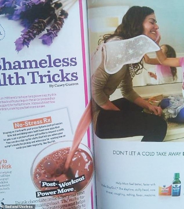 Lazy or downright hilarious!  This botched magazine layout appears to show a woman excreting a rather suspicious fluid.  Maybe both pages need a complete makeover