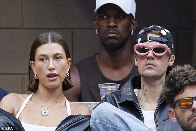 Miami Heat superstar Jimmy Butler, Justin Bieber and his wife Hailey Bieber watch