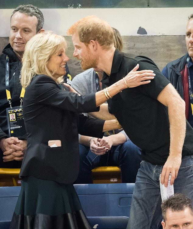 Despite their 33-year age difference, Jill and Harry have bonded over their shared interest in veterans' issues.  They are pictured at the 2017 Invictus Games