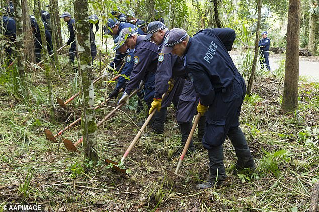 Police have consistently searched for answers in the years since his disappearance, including conducting numerous searches of the Kendall property where he was last seen (Photo: NSW Police conduct a search in June 2018)