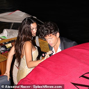 Lord: Mancuso was also seen helping Mendes onto the boat, given her form-fitting dress