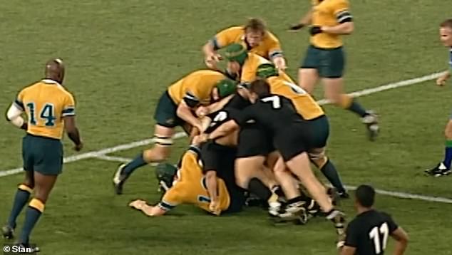 It was during the semi-finals of the 2003 World Cup and Darwin feared he would become paralyzed after badly hurting his neck during a scrum (pictured)