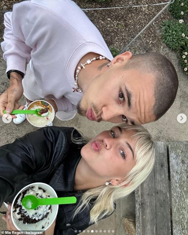 Two company: Mia and Romeo hugged each other for a selfie and enjoyed an ice cream together